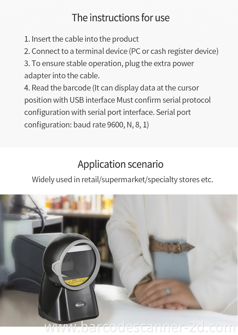 WAI-6000 omni direction 2d desktop barcode scanner qr barcode reader